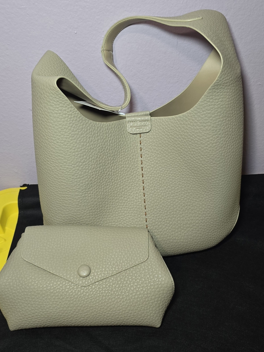 Minimal Pebbled Shoulder Bag in Light Beige - Unbranded